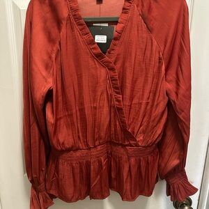 Marc New York Burnt Orange Ruffle Blouse
